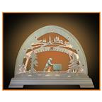 LED Round arch with miner with wagon 49x42cm